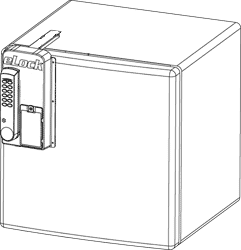 CompX eLock Refrigerator Kit, line drawing of the kit mounted on a mini-refrigerator