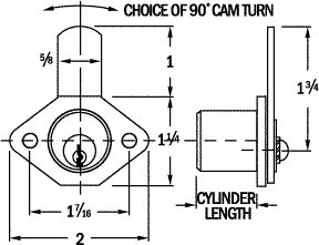 CompX National Advantage Plus pin tumbler cam door and drawer locks, c8183 diagram