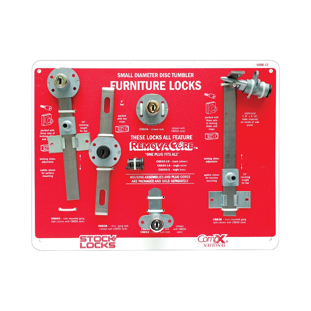 Small diameter furniture lock display board – V69B-12