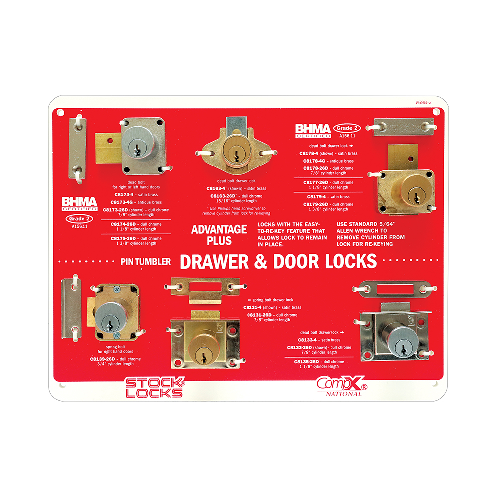 Pin tumbler door and drawer lock display board – V69B-2