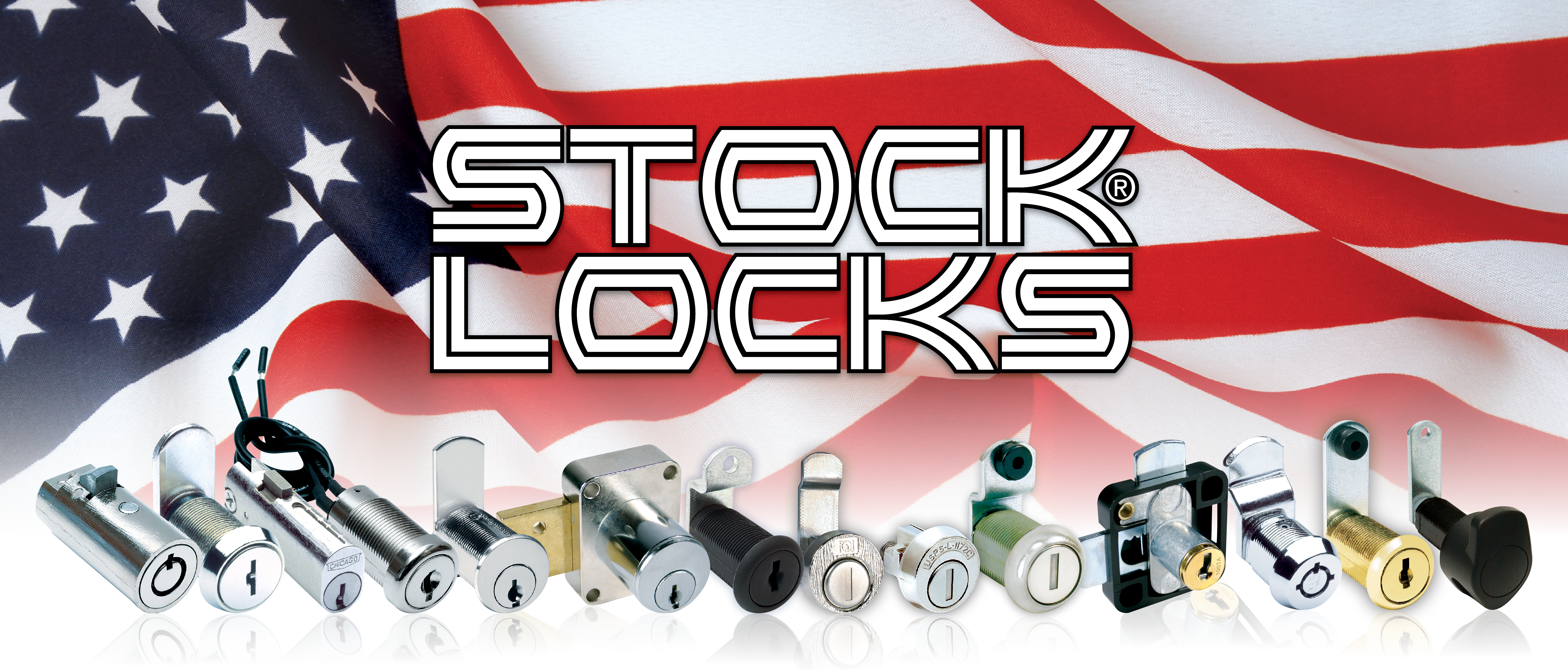 STOCK LOCKS product lineup and US flag