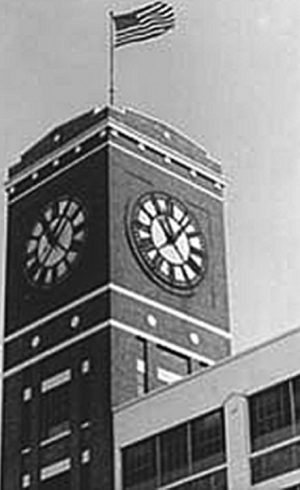 Clock tower on the original building in Rockford, IL, where CompX was founded in 1903